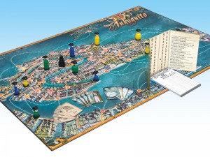 The map of Venice and the game components.