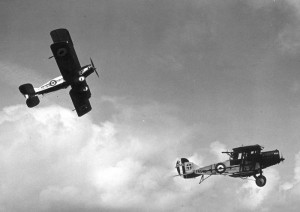 Two Bristol F2B in flight.