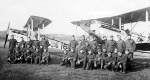 50th Squadron: enlisted men in front of DH-4 planes, in France, 1918. (Air Service, US Army)