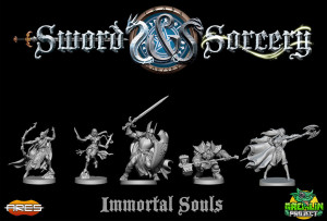 The miniatures of Sword and Sorcery's heroes.