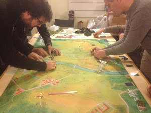 The first of the two game sessions start: Austrians advance from the left.