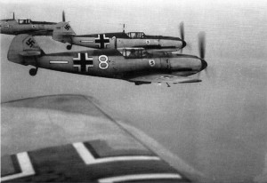 A formation of Bf.109 E, the variant which started to replace the German biplane fighters in 1939.