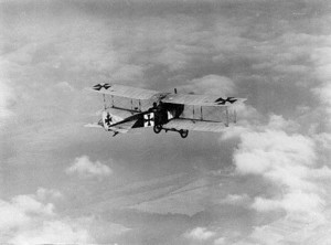 The Albatros C.III flying in the air.